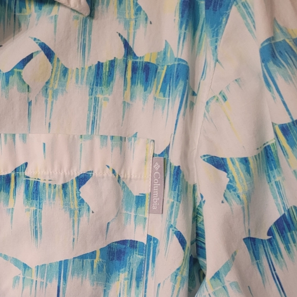 Columbia Performance Fishing Gear Short-sleeve Btn-dwn Shirt Sz Small White Blue - Picture 3 of 6